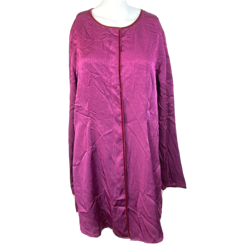 Victoria's Secret Gown Womens Sz S Purple Satin Silky Short Night Long Sleeve